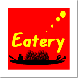 Eatery Logo Design on Red Background Posters and Art